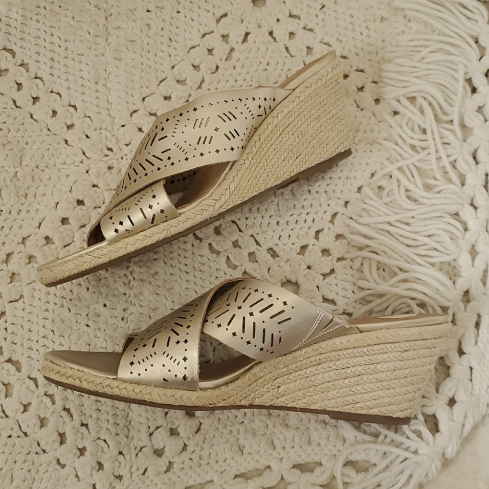 Lucky Brand |Gold Keela Leather Espadrille Sandal